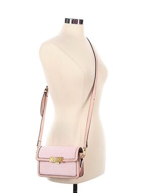 Elegant Pink Woven Crossbody Bag with Gold Hardware